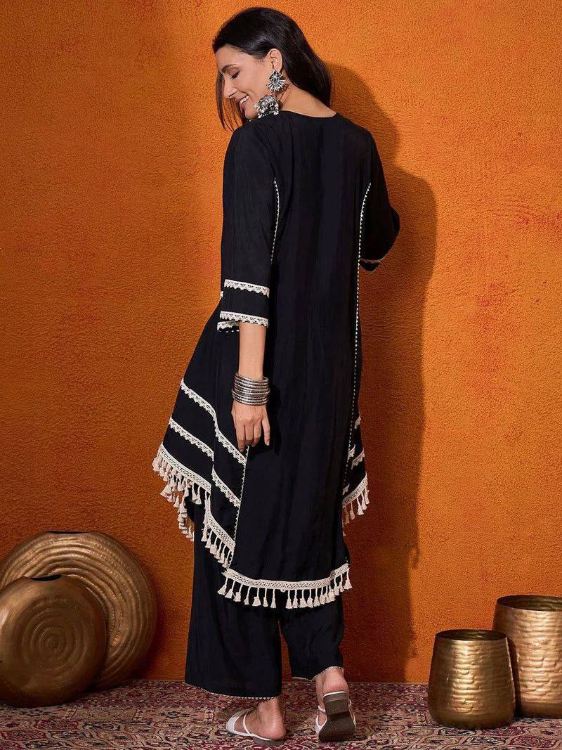 Rayon Cotton 2-Piece Set with Real Mirror Work & Fancy Lace Detailing