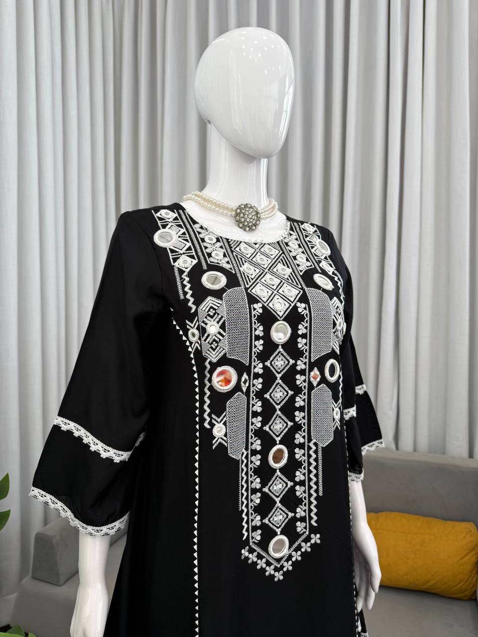 Rayon Cotton 2-Piece Set with Real Mirror Work & Fancy Lace Detailing