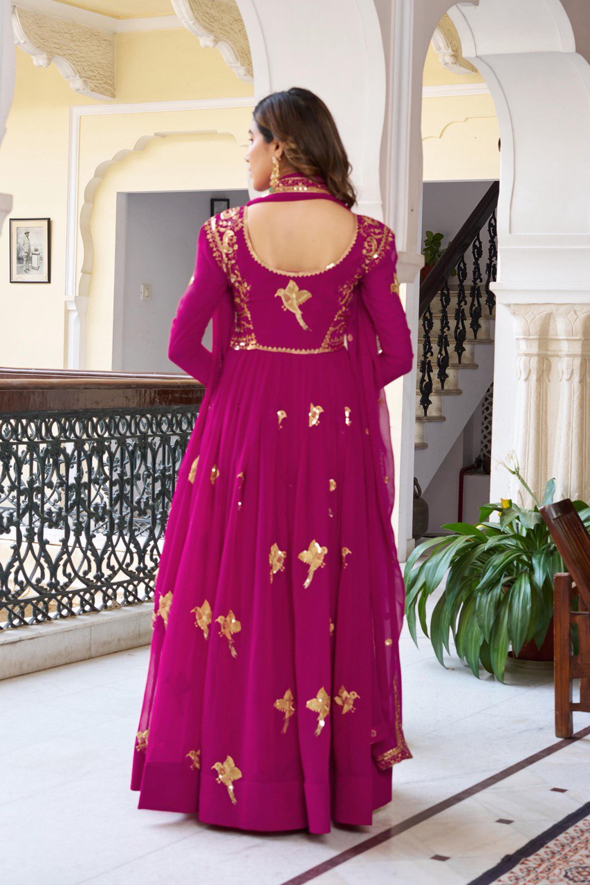 Georgette Gown with Pant & Dupatta – Sequin Embroidery Work