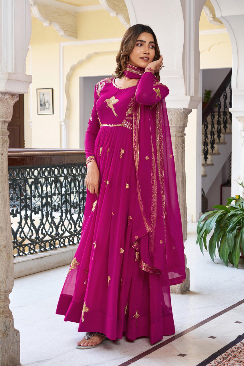 Georgette Gown with Pant & Dupatta – Sequin Embroidery Work