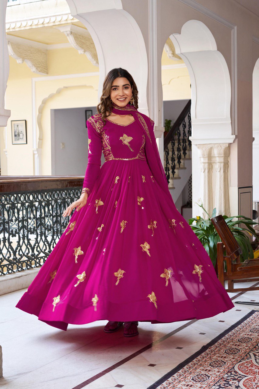 Georgette Gown with Pant & Dupatta – Sequin Embroidery Work