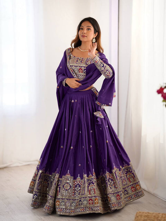 Silk Lehenga Set with Coding Dori, Thread & Sequin Work
