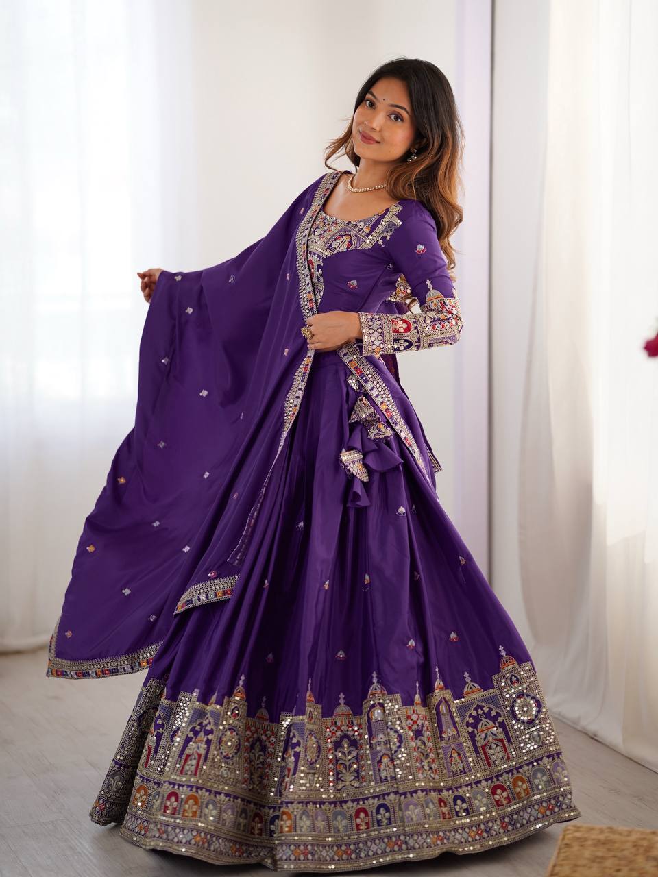 Silk Lehenga Set with Coding Dori, Thread & Sequin Work