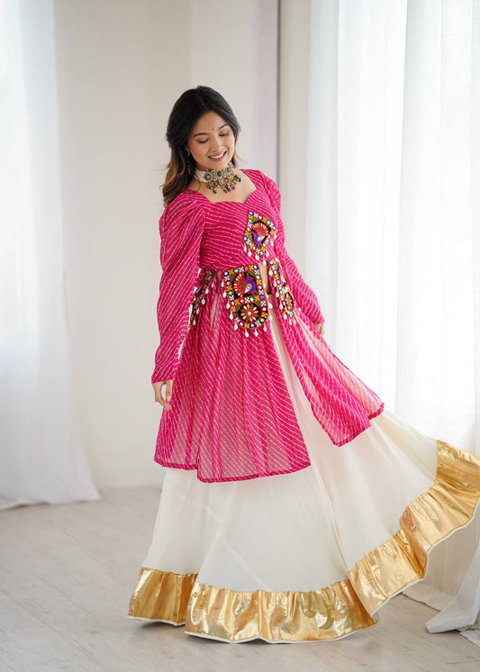 Georgette Top with Butter Silk Lehenga