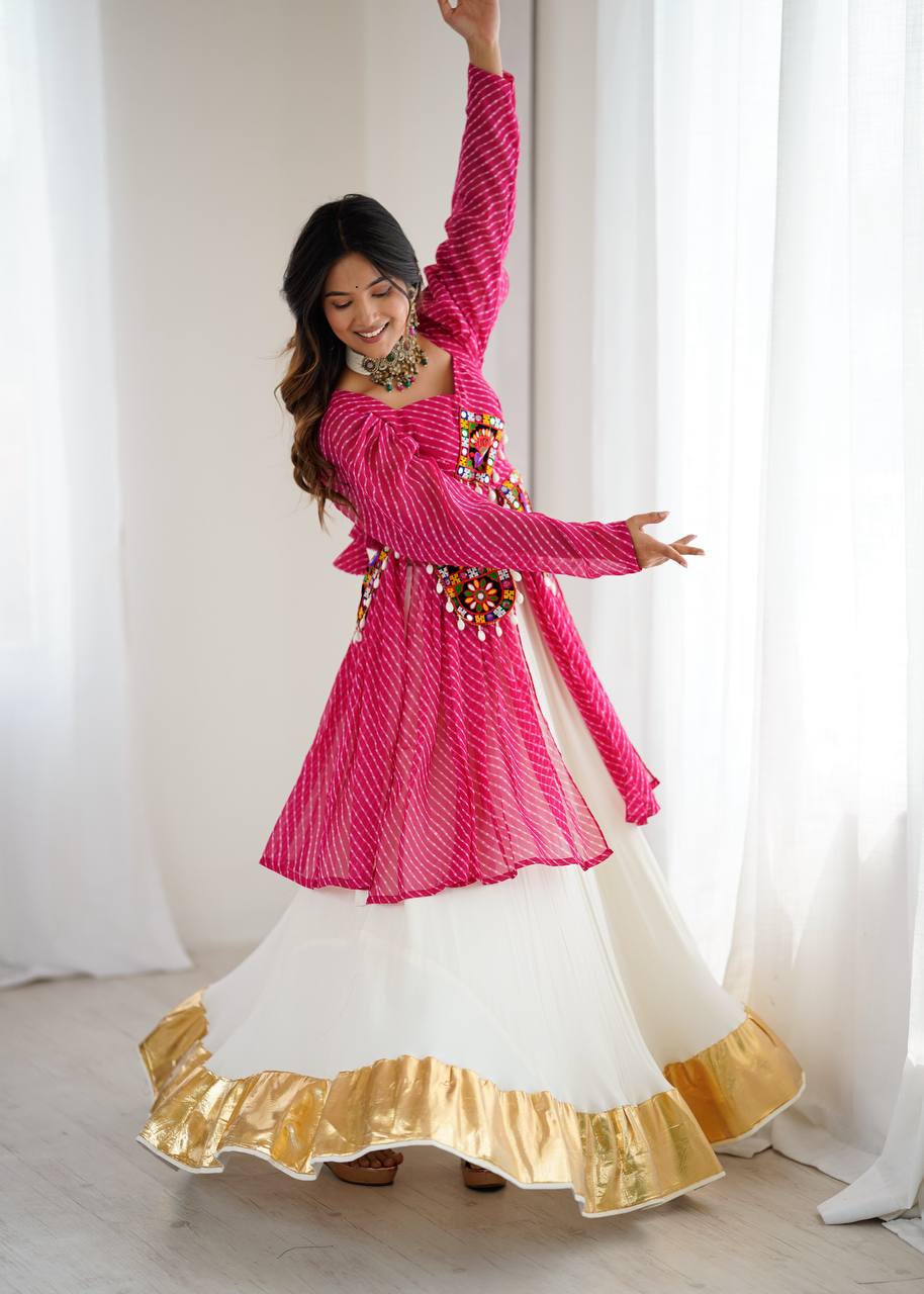 Georgette Top with Butter Silk Lehenga