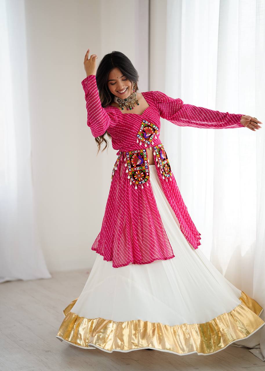 Georgette Top with Butter Silk Lehenga