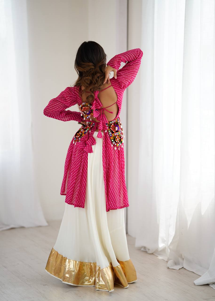 Georgette Top with Butter Silk Lehenga