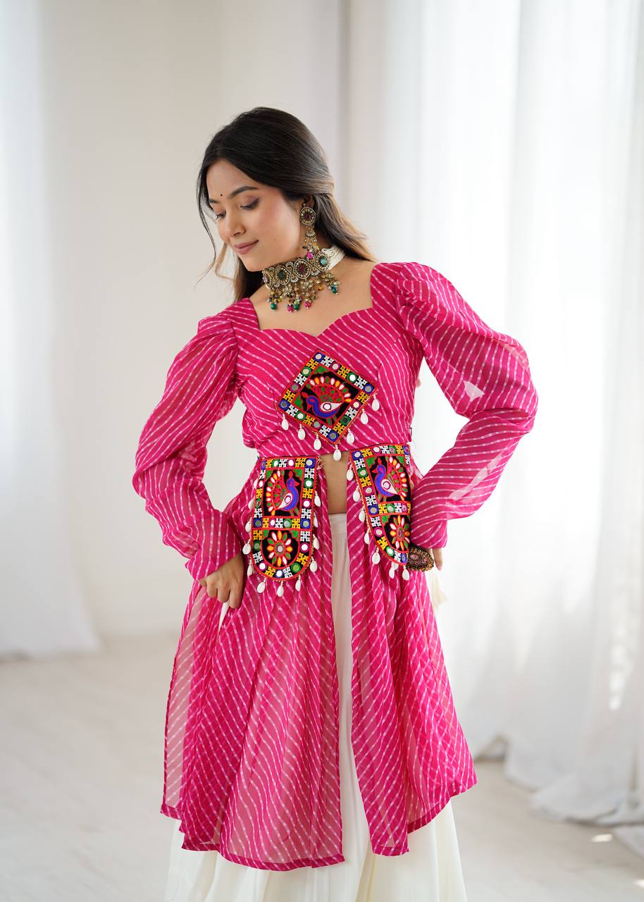 Georgette Top with Butter Silk Lehenga