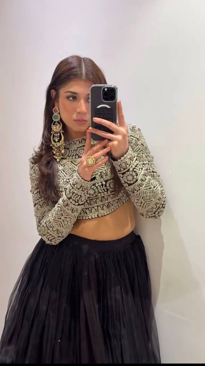 Tabby Organza Lehenga with 4-Meter Flair & Sequin Detailed Blouse