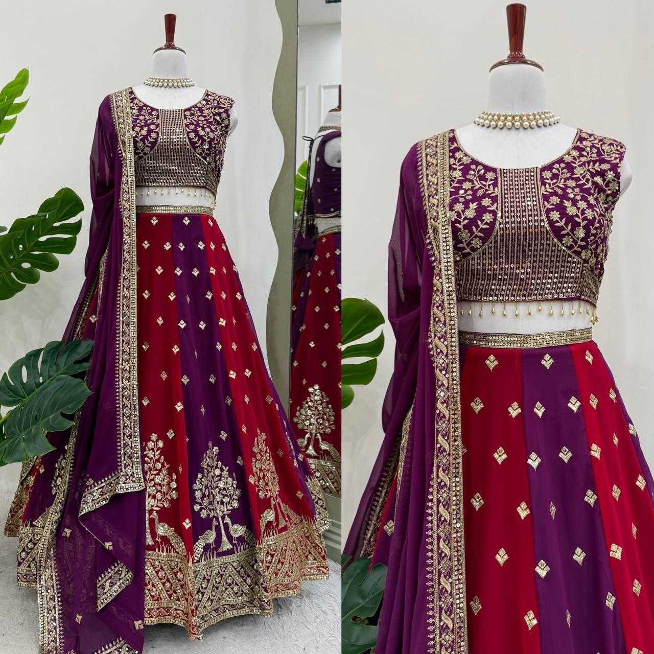 Georgette Sequin Embroidered Lehenga with Dupatta – 3m Flair