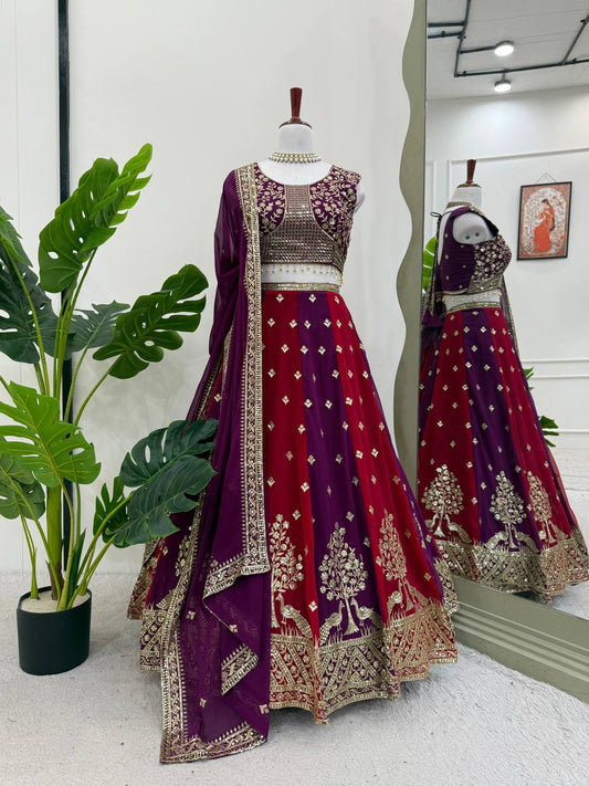 Georgette Sequin Embroidered Lehenga with Dupatta – 3m Flair