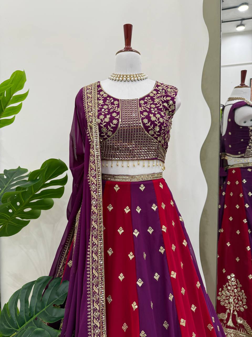 Georgette Sequin Embroidered Lehenga with Dupatta – 3m Flair