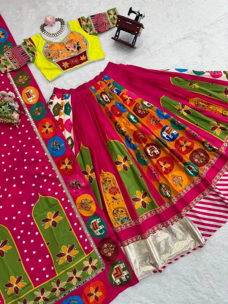 Lehenga Set with Digital Print & 4-Meter Flair