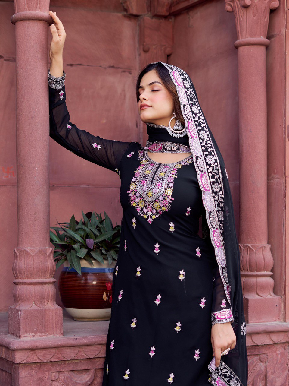 Georgette Sharara Set with Thread & Sequin Work