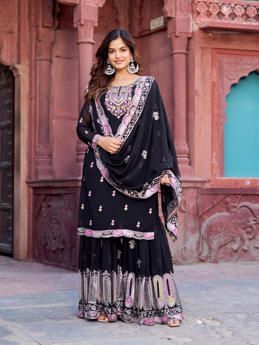 Georgette Sharara Set with Thread & Sequin Work