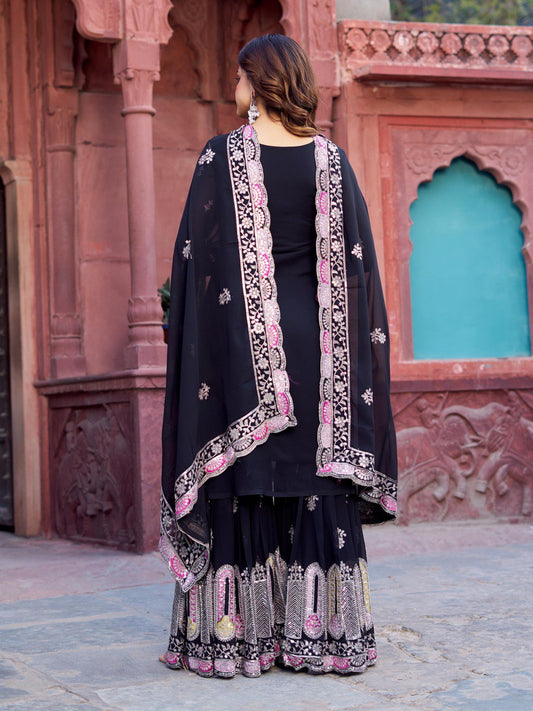Georgette Sharara Set with Thread & Sequin Work