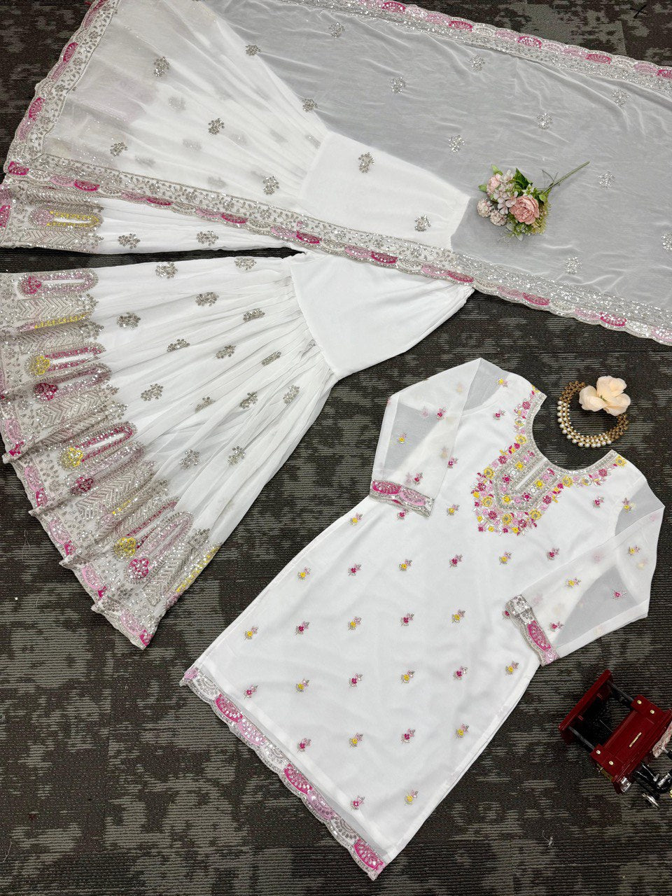 Georgette Sharara Set with Thread & Sequin Work