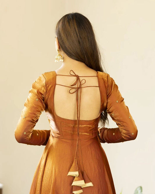 Silk Suit with Sequins & Four-Side Lace Dupatta