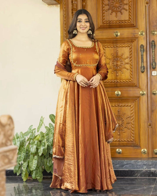 Silk Suit with Sequins & Four-Side Lace Dupatta