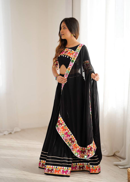 Heavy Rayon Lehenga Choli with Mirror & Tassel Work and Gamthi Lace Dupatta