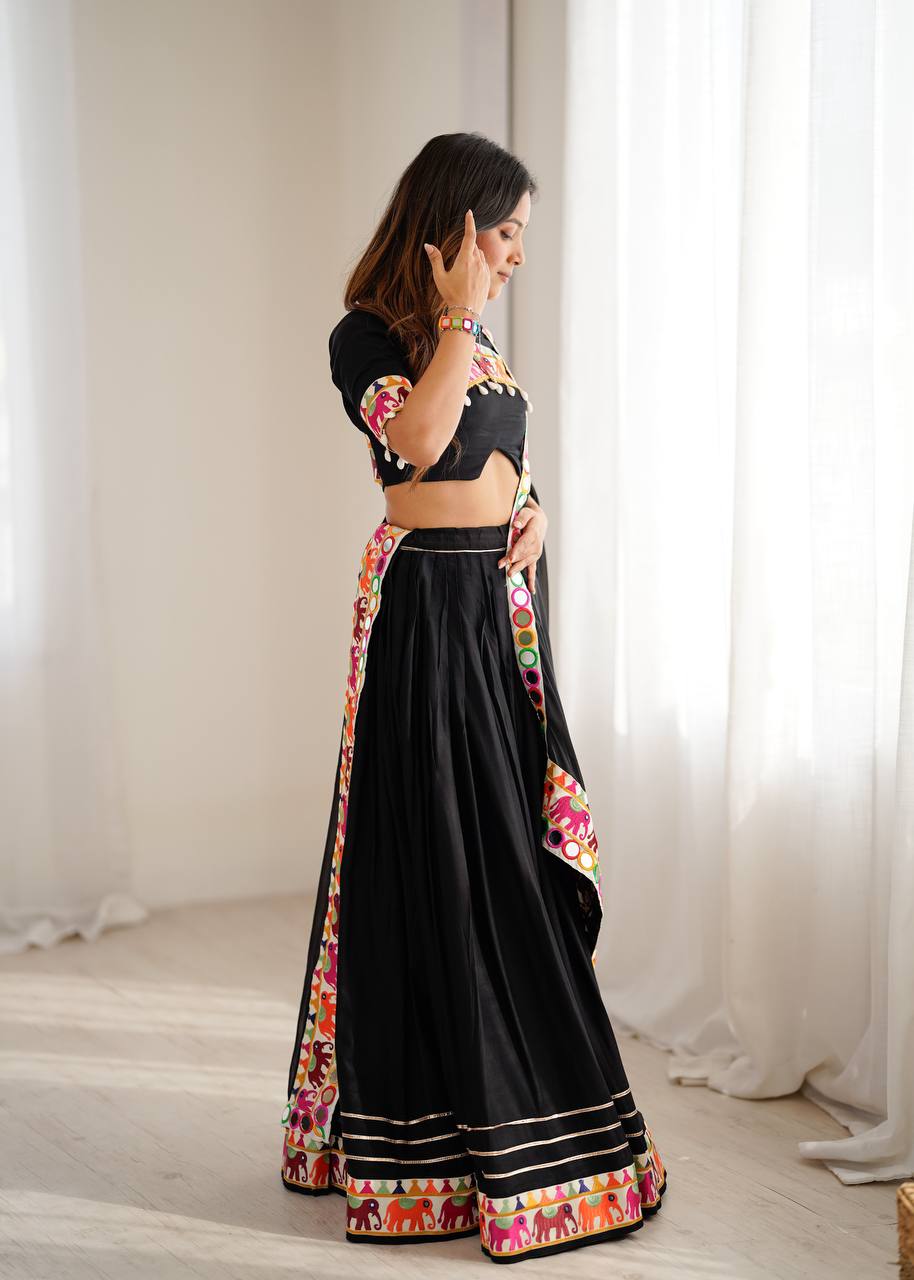 Heavy Rayon Lehenga Choli with Mirror & Tassel Work and Gamthi Lace Dupatta