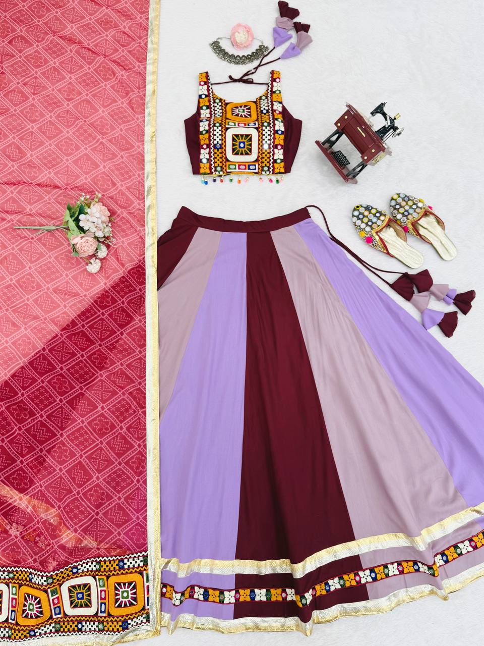 Heavy Rayon Lehenga Choli with Mirror Work & Digital Print Dupatta