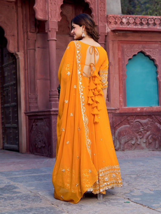 Georgette Gown Set with Front & Back Embroidery
