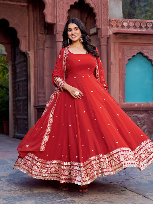 Georgette Gown Set with Front & Back Embroidery