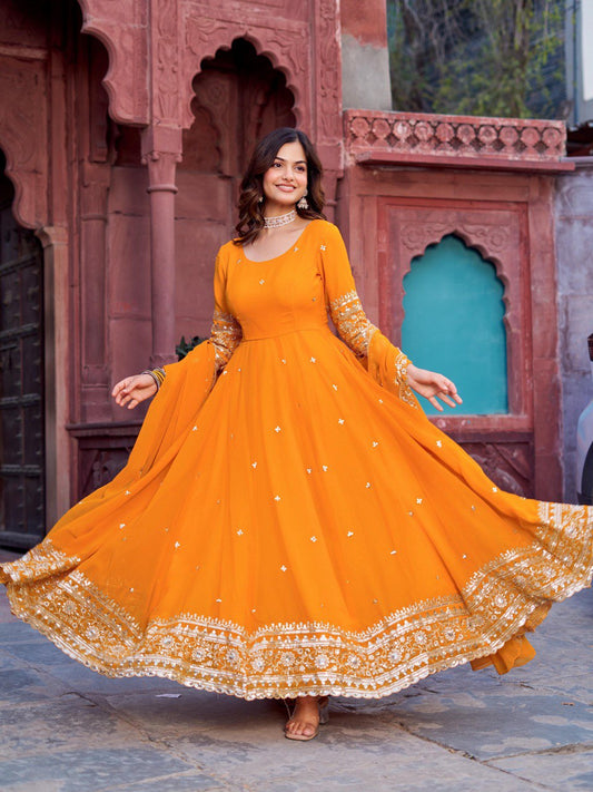 Georgette Gown Set with Front & Back Embroidery