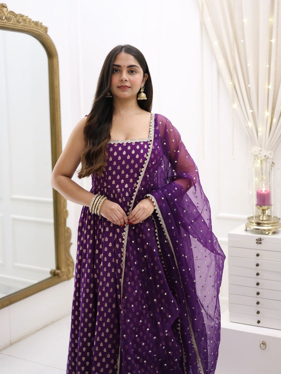 Jacquard Silk Suit Set with Sequin Dupatta