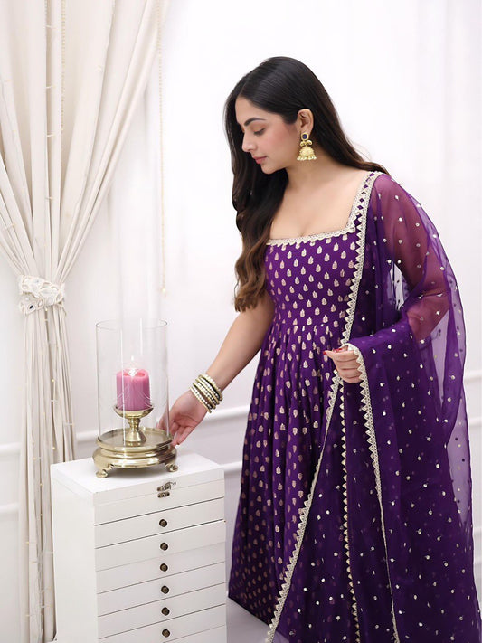 Jacquard Silk Suit Set with Sequin Dupatta