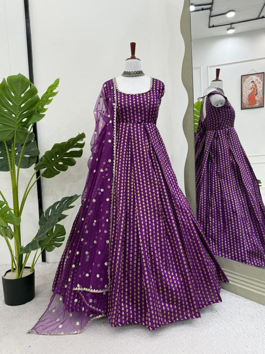 Jacquard Silk Suit Set with Sequin Dupatta