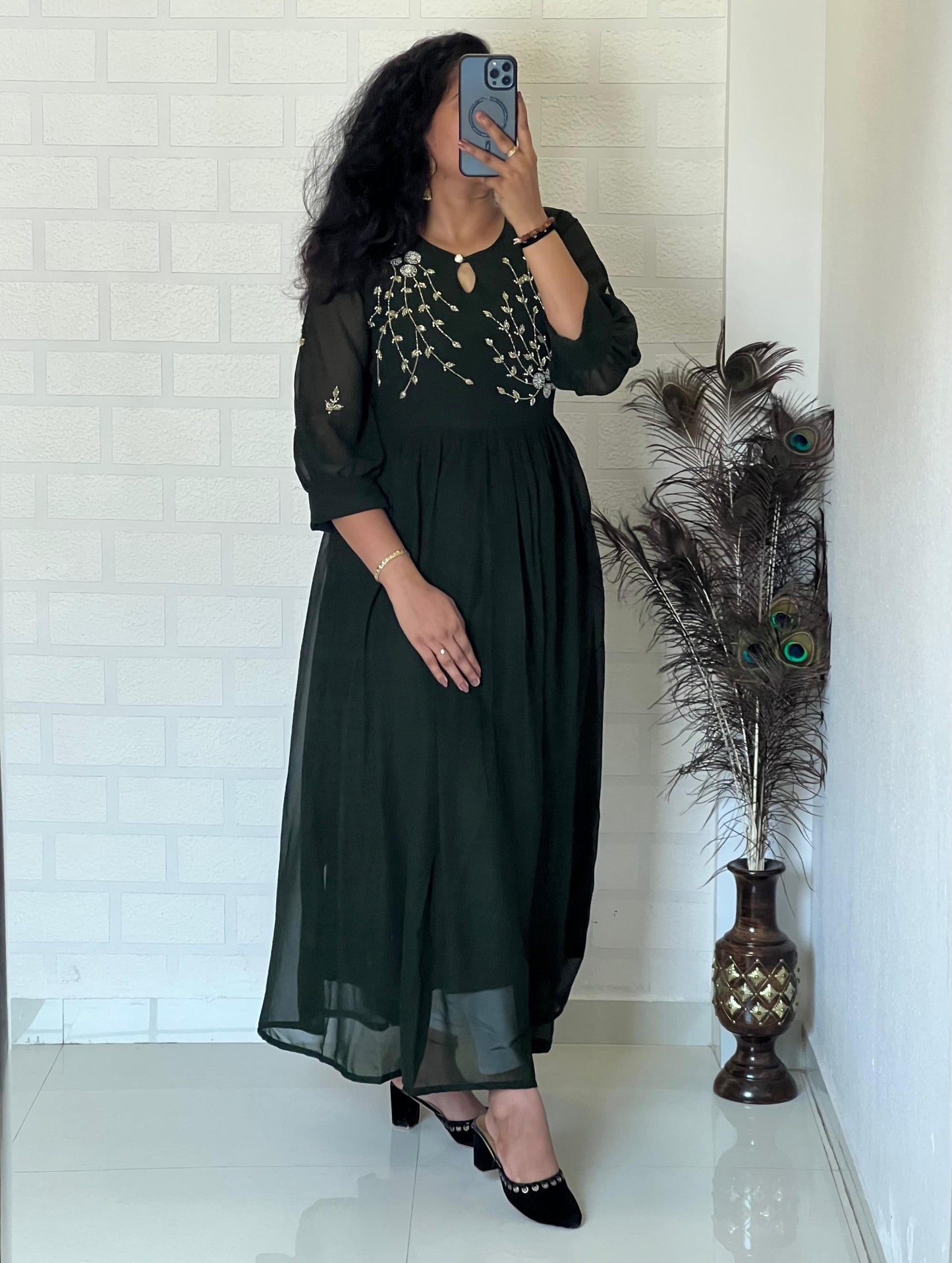 Blooming Georgette Dress with Khatli Maggam