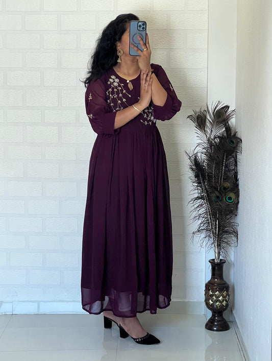 Blooming Georgette Dress with Khatli Maggam