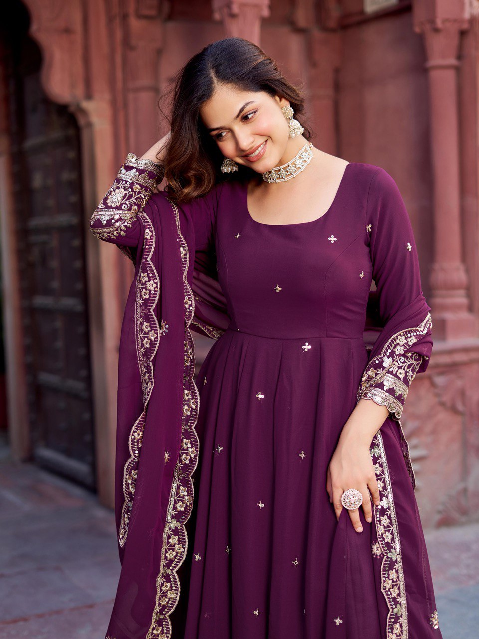 Georgette Gown Set with Front & Back Embroider
