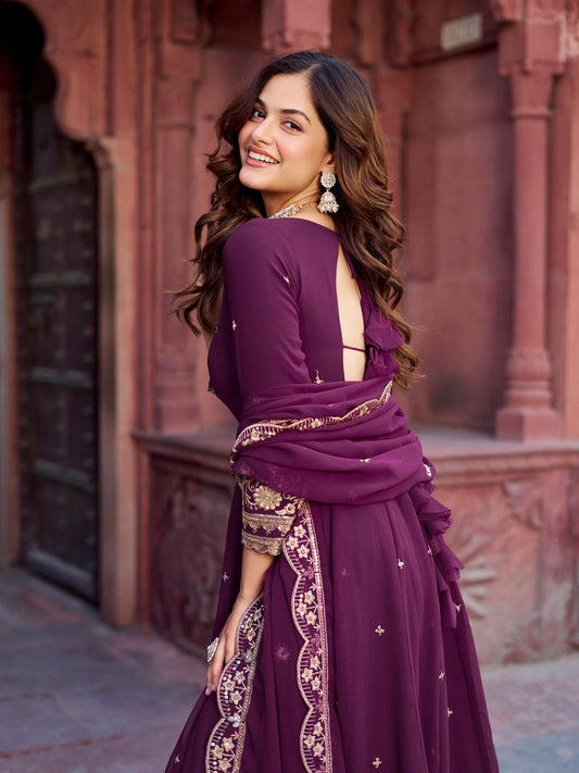 Georgette Gown Set with Front & Back Embroider