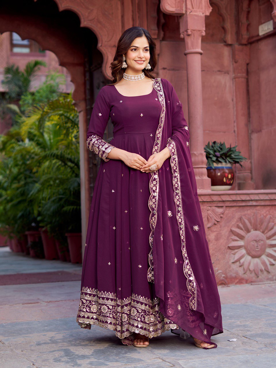 Georgette Gown Set with Front & Back Embroider