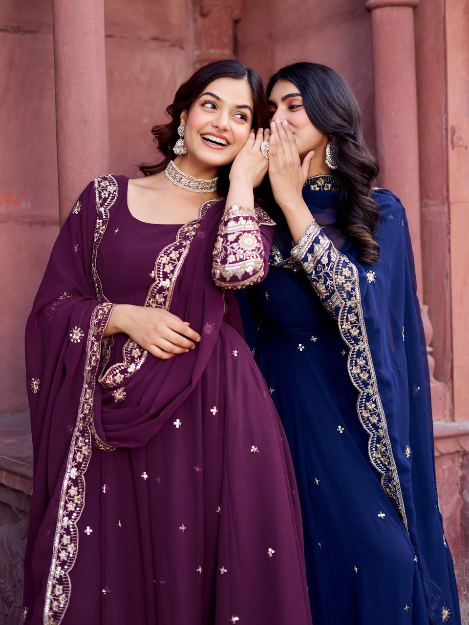 Georgette Gown Set with Front & Back Embroider