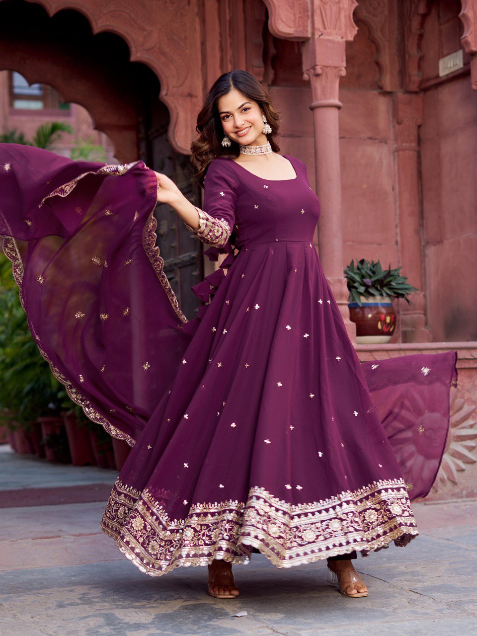 Georgette Gown Set with Front & Back Embroider