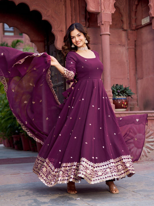 Georgette Gown Set with Front & Back Embroider