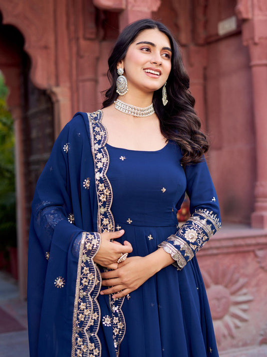 Georgette Gown Set with Front & Back Embroidery