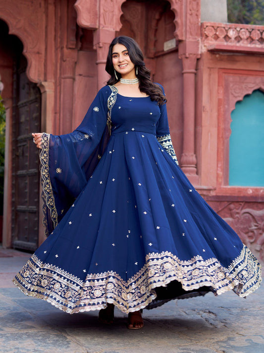 Georgette Gown Set with Front & Back Embroidery