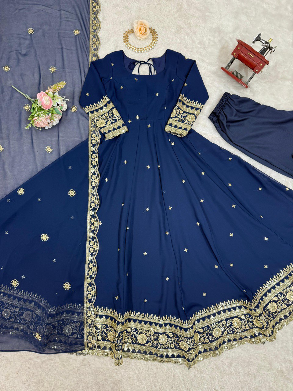 Georgette Gown Set with Front & Back Embroidery