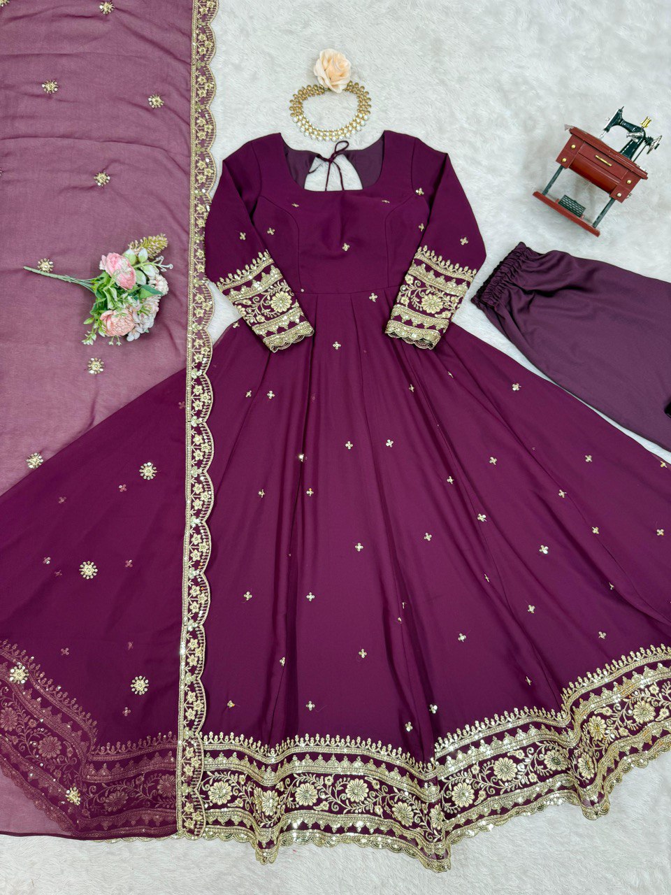 Georgette Gown Set with Front & Back Embroider