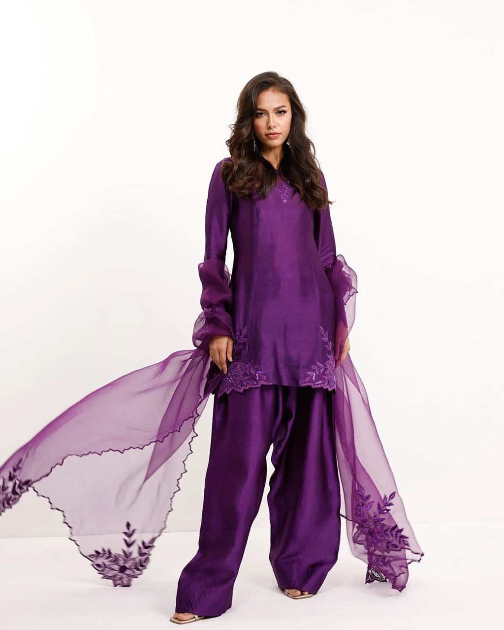 Suit Set with Beaded Dupatta & Farshi Salwar