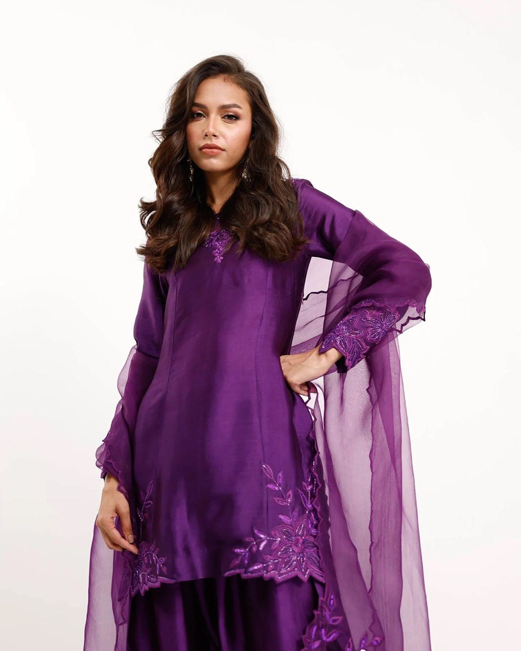 Suit Set with Beaded Dupatta & Farshi Salwar