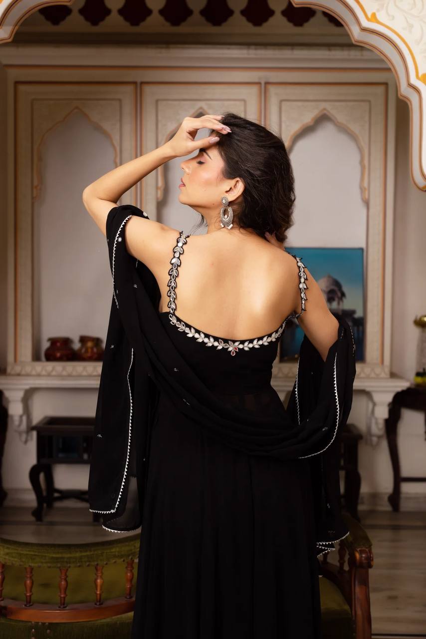 Georgette Mirror Work Suit Set with Plazo & Dupatta