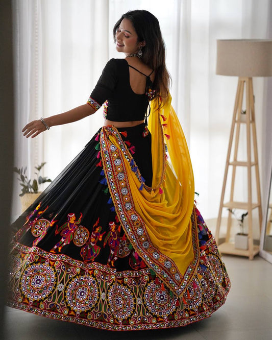 Georgette Lehenga Set with Original Mirror & Chain-Stitch Embroidery
