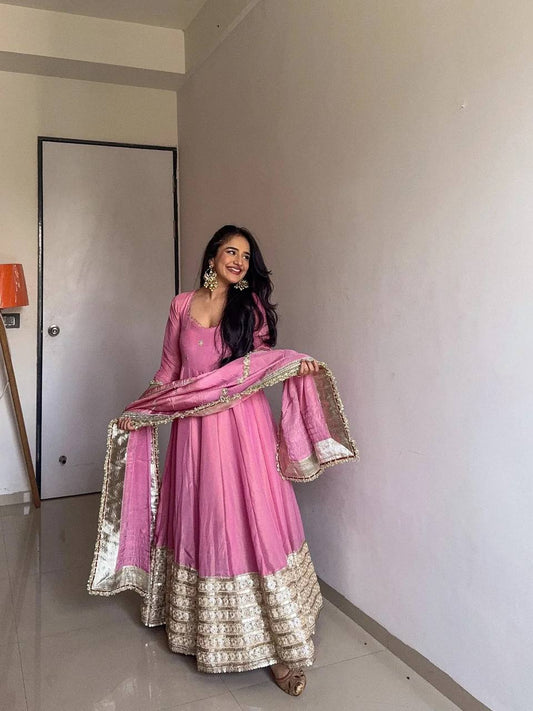 Thread & Sequin Work Suit Set with Dupatta and Pant
