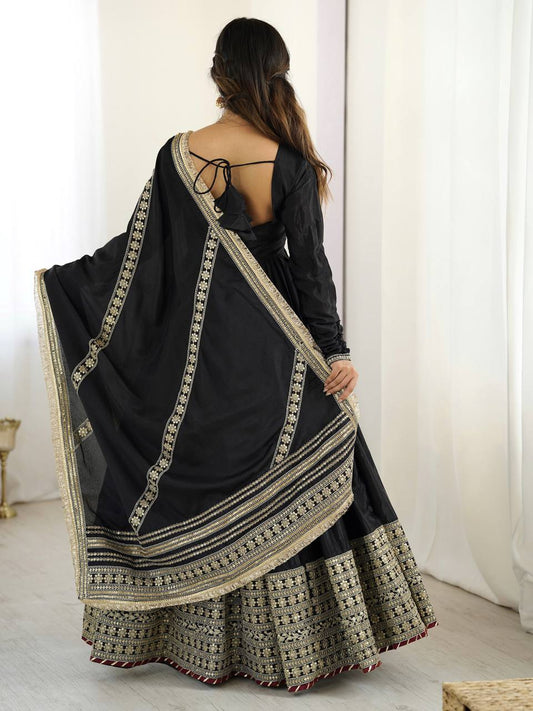 Chinon Silk Gown Set with Thread & Sequin Work